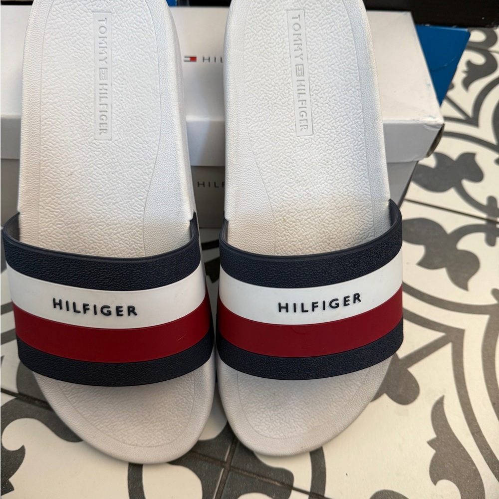 Tommy Hilfiger White and Black Slides